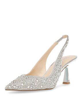 Women's Slingback Kitten Heel Pointed Toe Pump With Rhinestone Embellishment